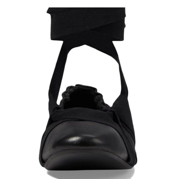 Free People Cece Wrap Ballet Flats Black Leather Ribbon Tie Size 11 - Picture 4 of 16